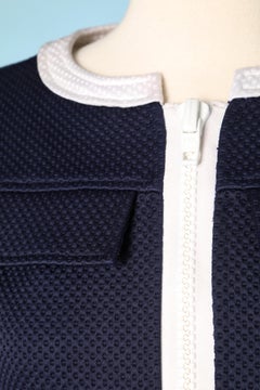 1960's White and navy trouser-suit in cotton piqué Courrèges Paris