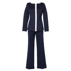 1960's White and navy trouser-suit in cotton piqué Courrèges Paris
