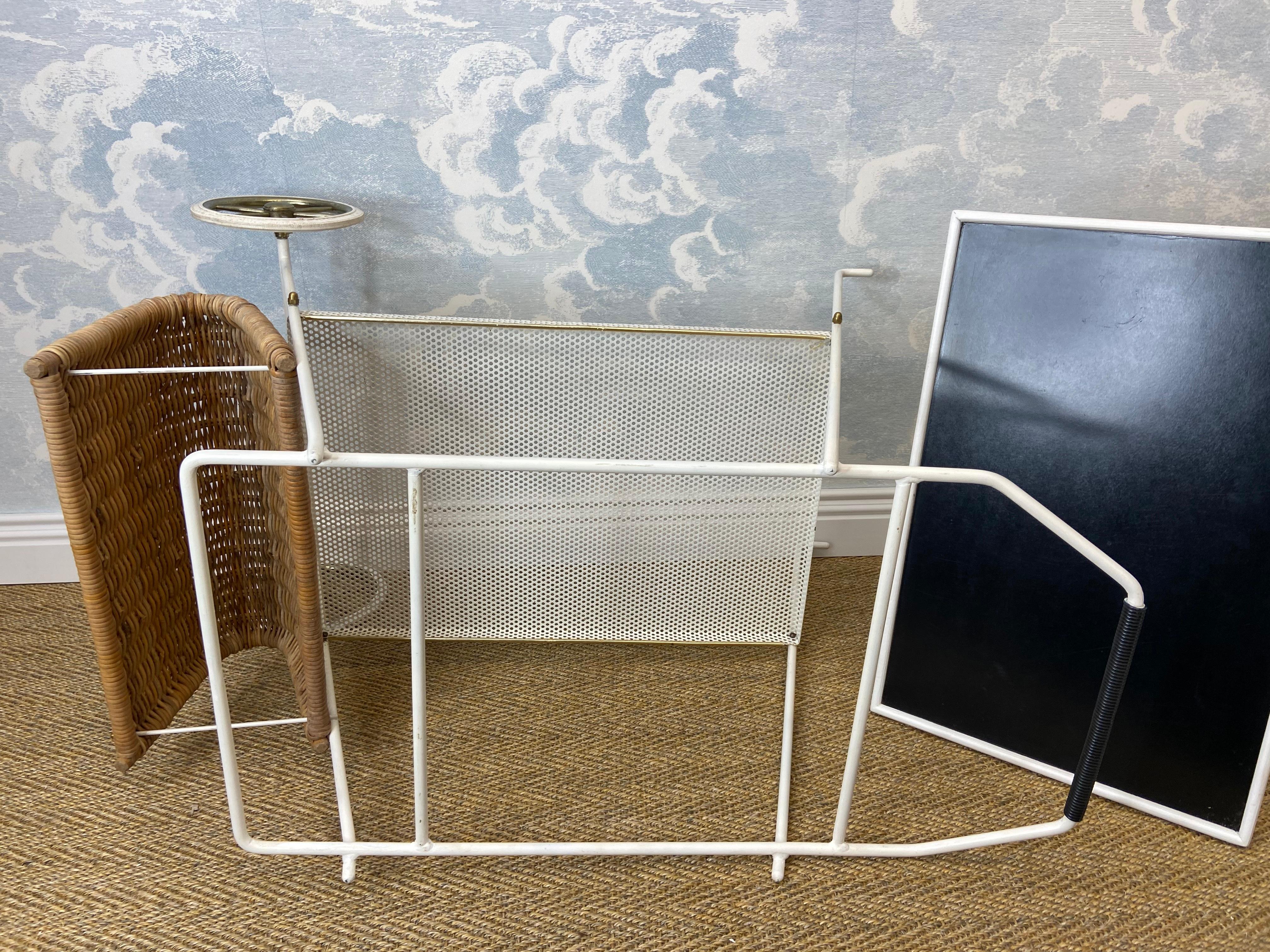 1960s White Bar Cart / Tea Trolley with Wicker Basket and Removable Tray For Sale 1