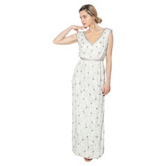 Retro 1960's White Beaded V Neck Gown