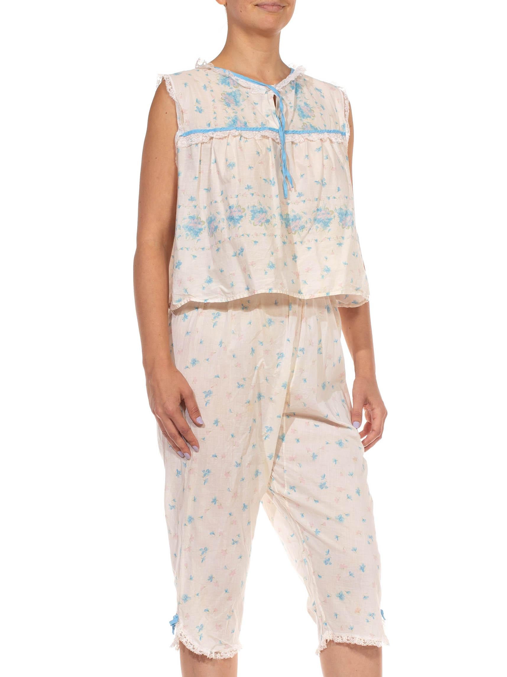 blue and white floral pajamas