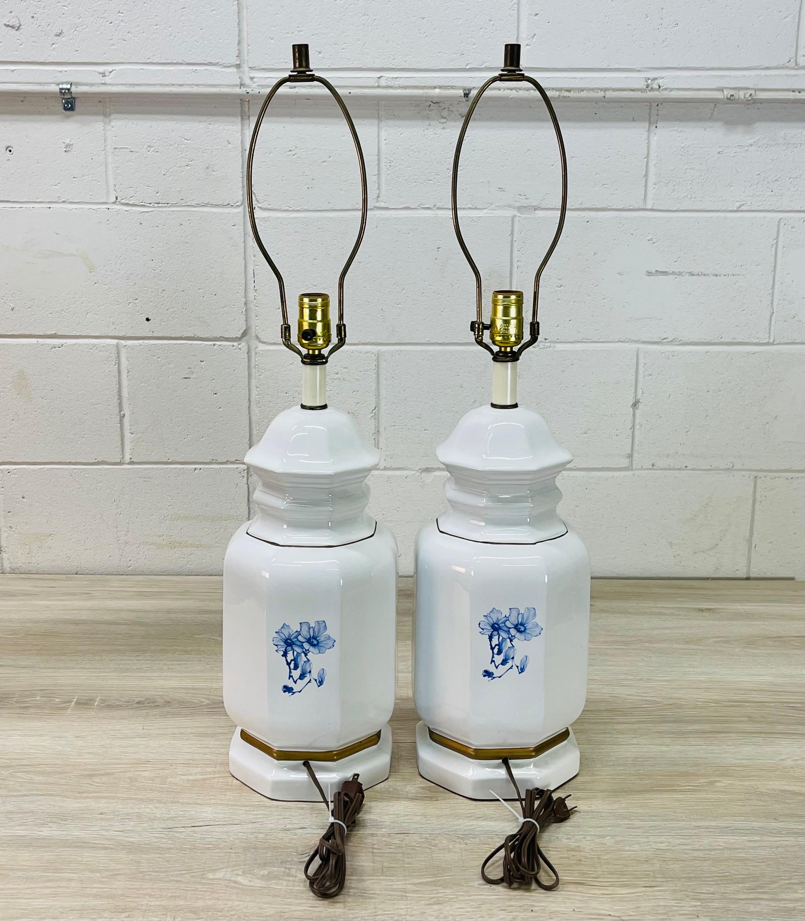 1960s, White & Blue Peacock Table Lamps, Pair For Sale 4