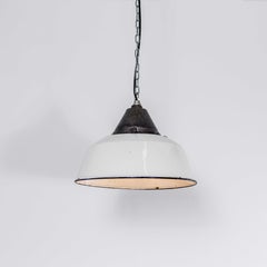 1960's White Cast Top Enamel Industrial Pendant Lamp