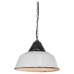 1960's White Cast Top Enamel Industrial Pendant Lamp