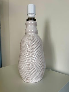 1960s White Ceramics Table Lamp with Engraved Pattern by Danish Pottery Aristo