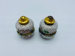 1960s White Cloisonné Salt Cellar and Pepper Shaker, Set of 2
