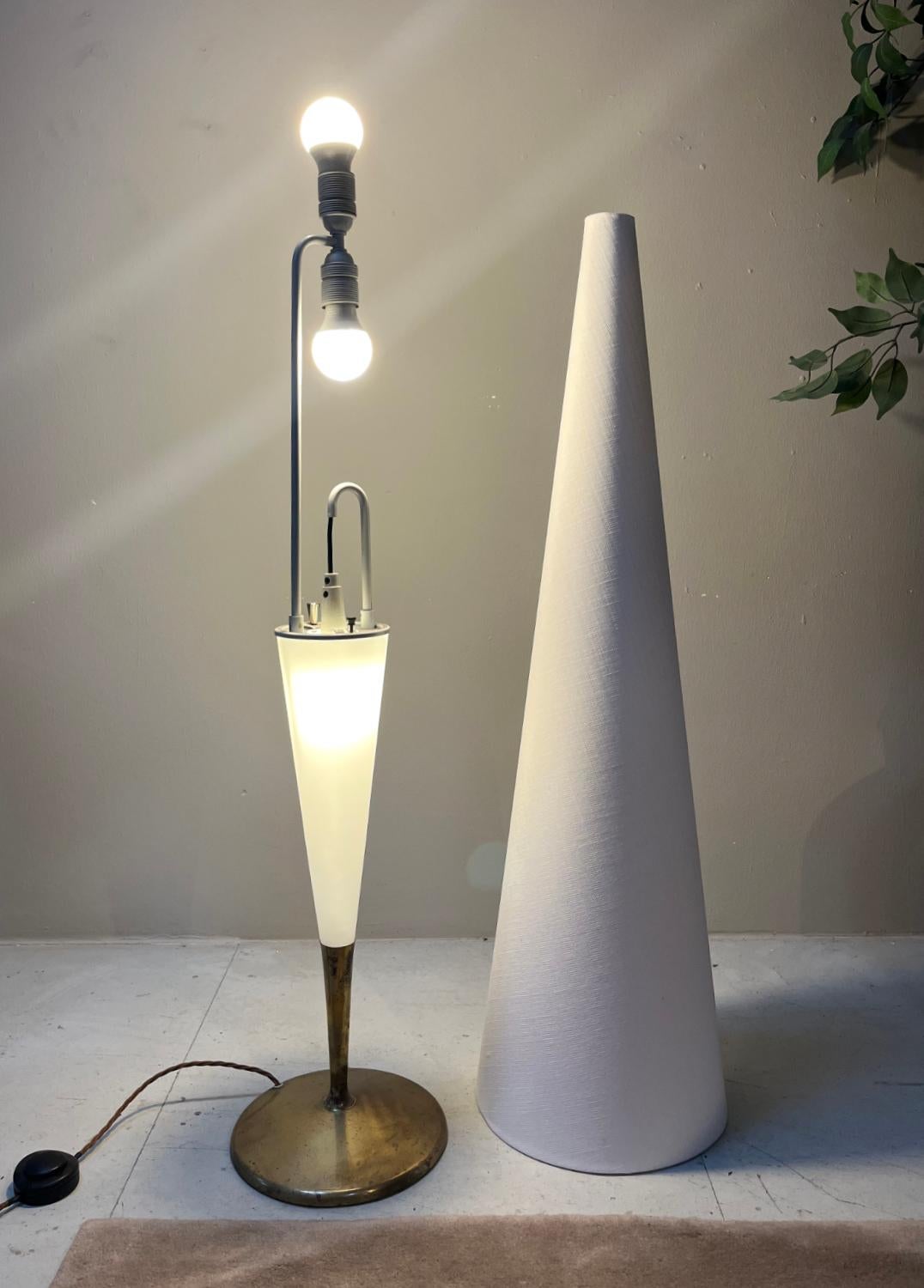1960s White Continental Floor Standard Lamp Maison Arlus Space Age Conical 6