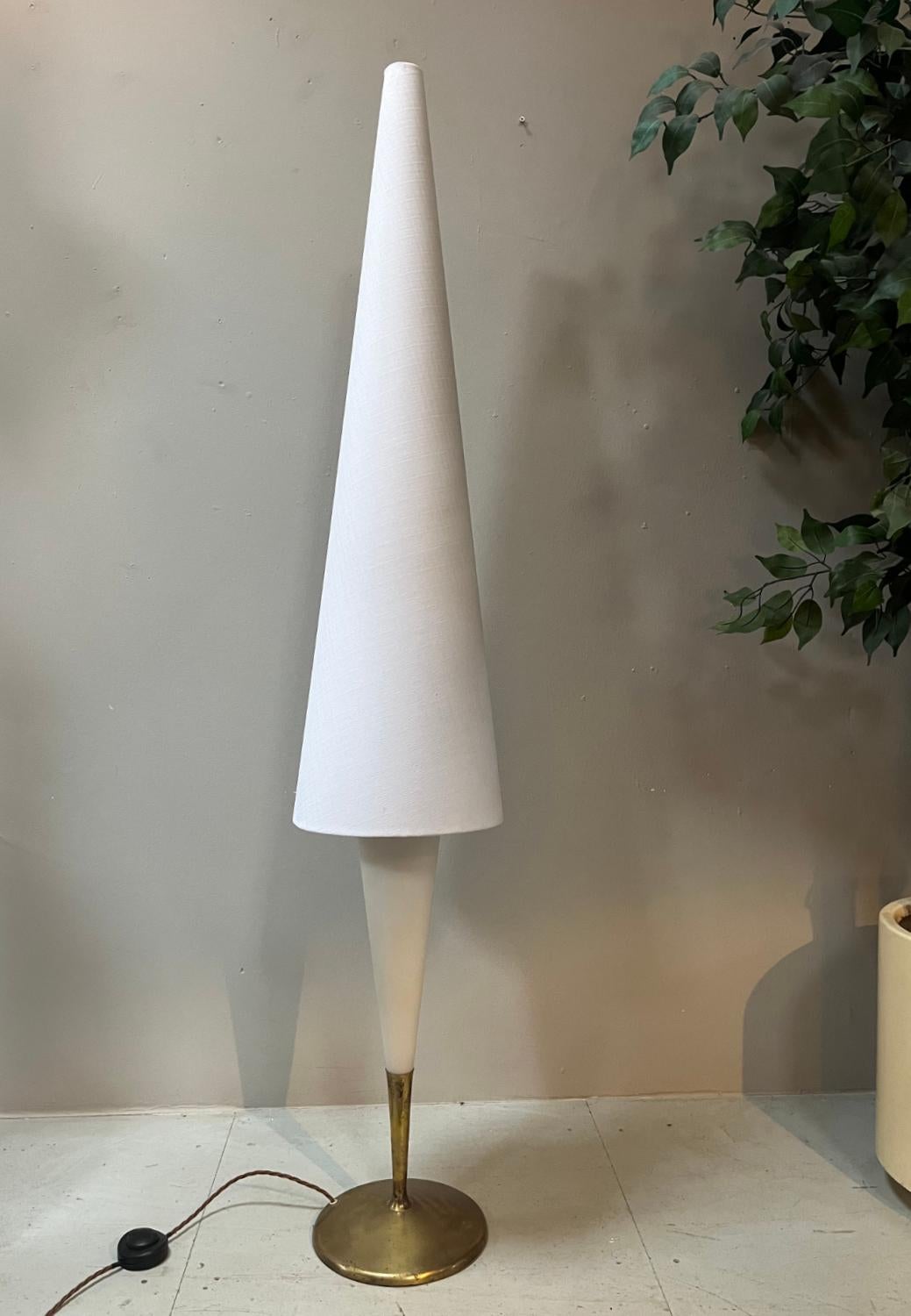 Mid-Century Modern 1960s White Continental Floor Standard Lamp Maison Arlus Space Age Conical