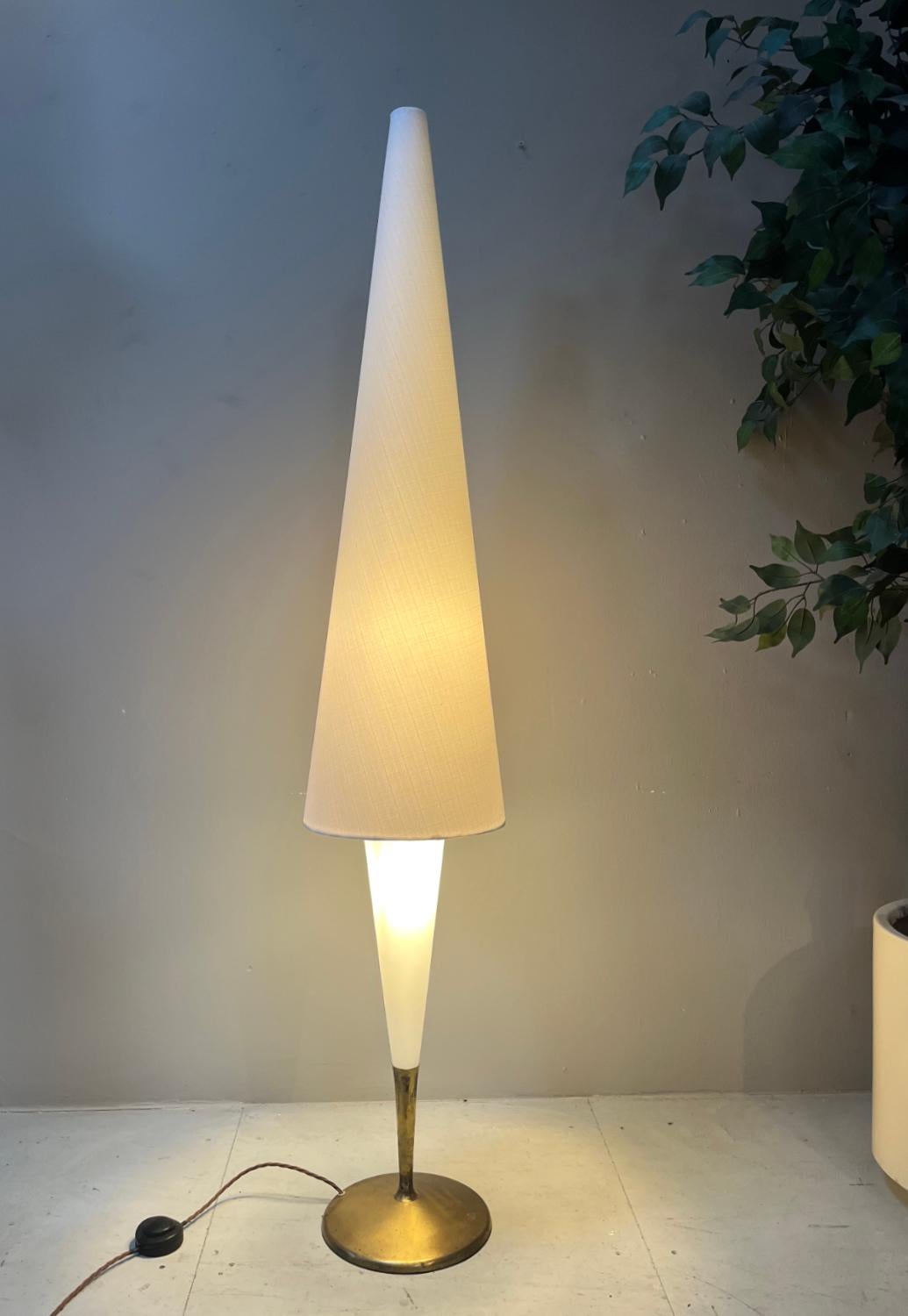 French 1960s White Continental Floor Standard Lamp Maison Arlus Space Age Conical