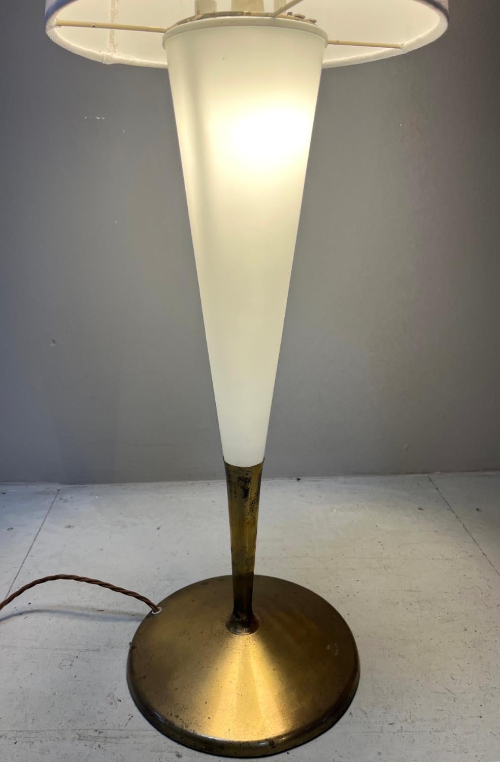 Brass 1960s White Continental Floor Standard Lamp Maison Arlus Space Age Conical