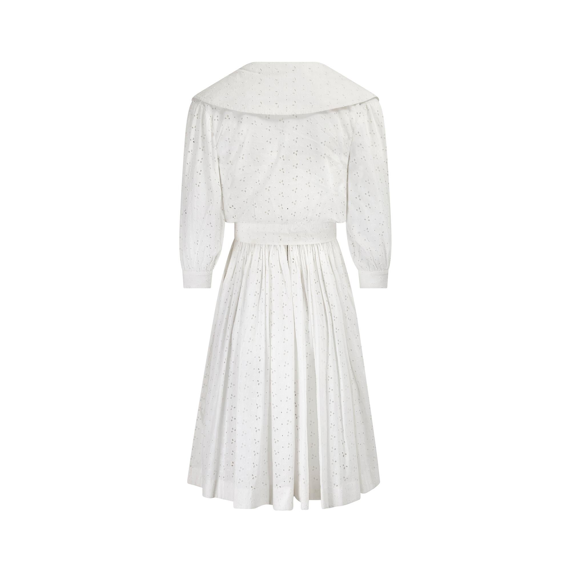 1960s White Cotton Broderie Anglaise Dress and Jacket Set In Excellent Condition In London, GB