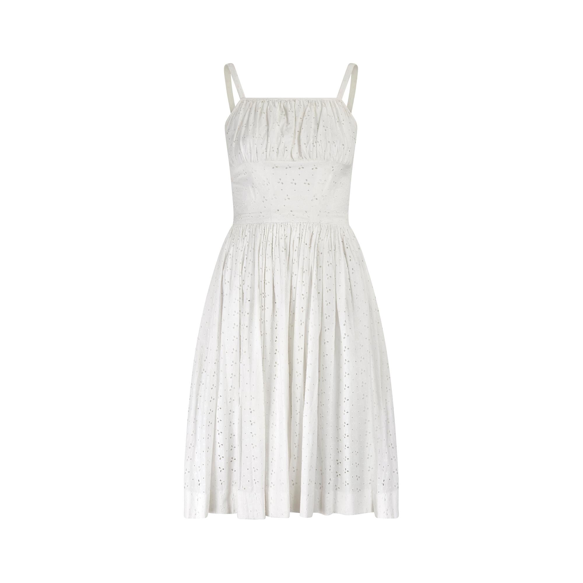 1960er Weißes Broderie Anglaise Kleid und Jacke aus Baumwolle Damen