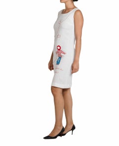 1960S White Cotton / Rayon With Sailor Embroidered  Dress