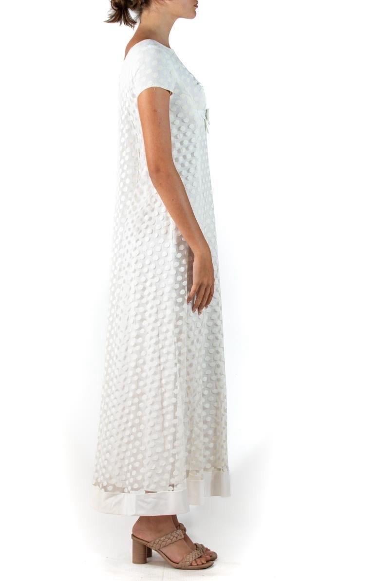 Women's 1960S White & Cream Linen Cotton Polka Dot Lace Empire Waist Wedding Dress For Sale
