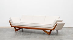 1960s White Fabric on Walnut Legs Sofa by Adrian Pearsall