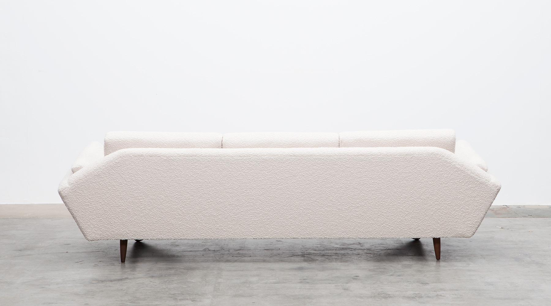 Mid-Century Modern 1960s White Fabric on Walnut Legs Sofa by Adrian Pearsall