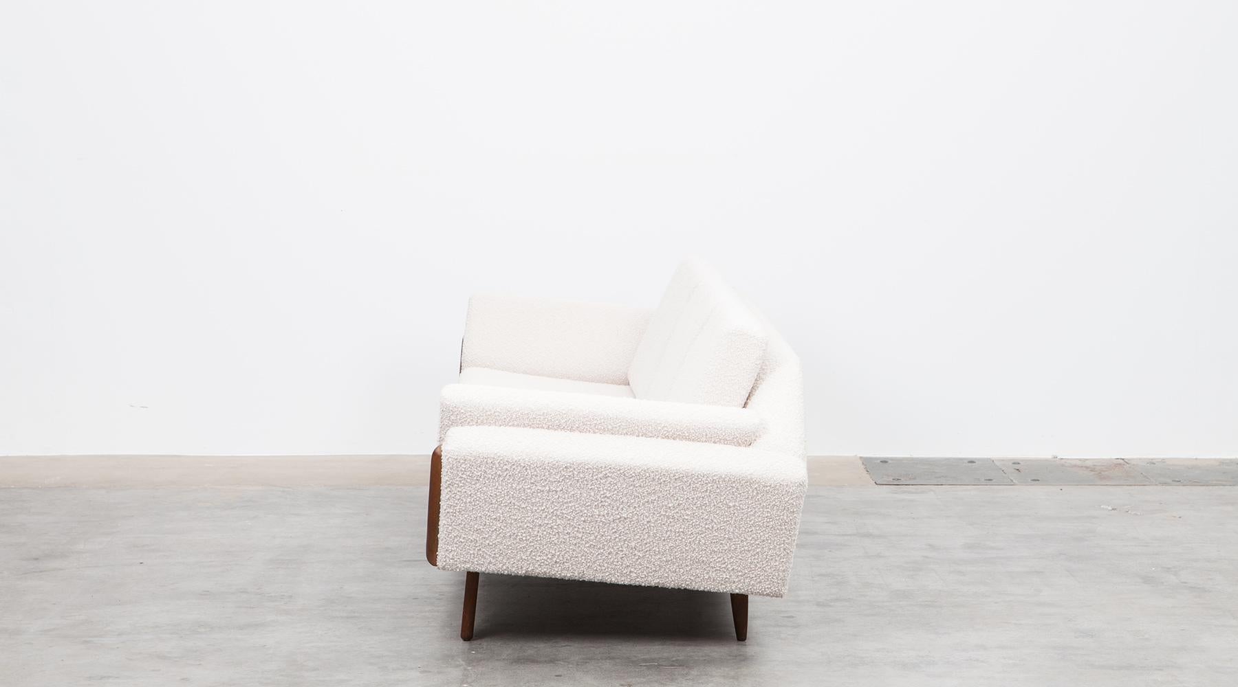 American 1960s White Fabric on Walnut Legs Sofa by Adrian Pearsall