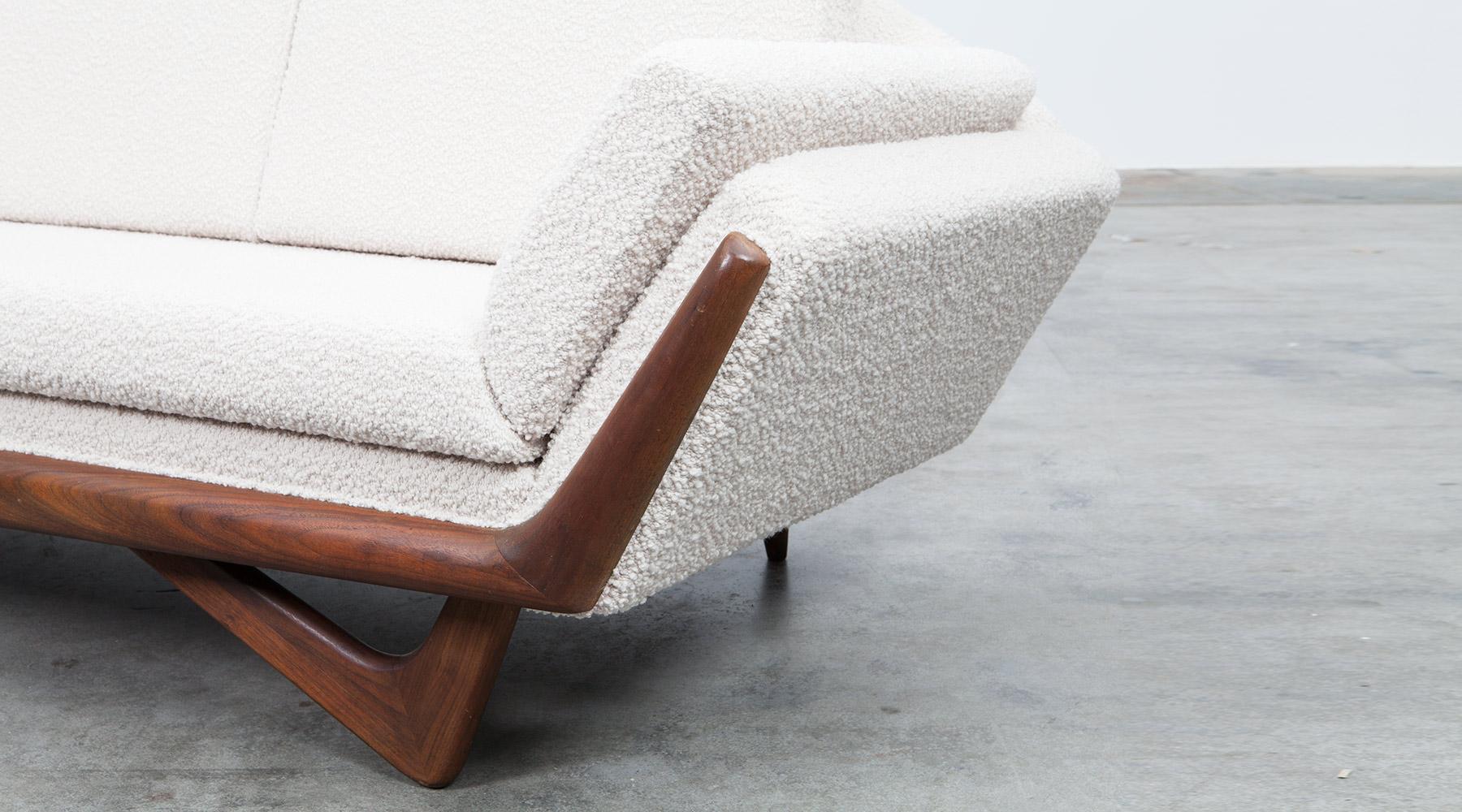 1960s White Fabric on Walnut Legs Sofa by Adrian Pearsall 1