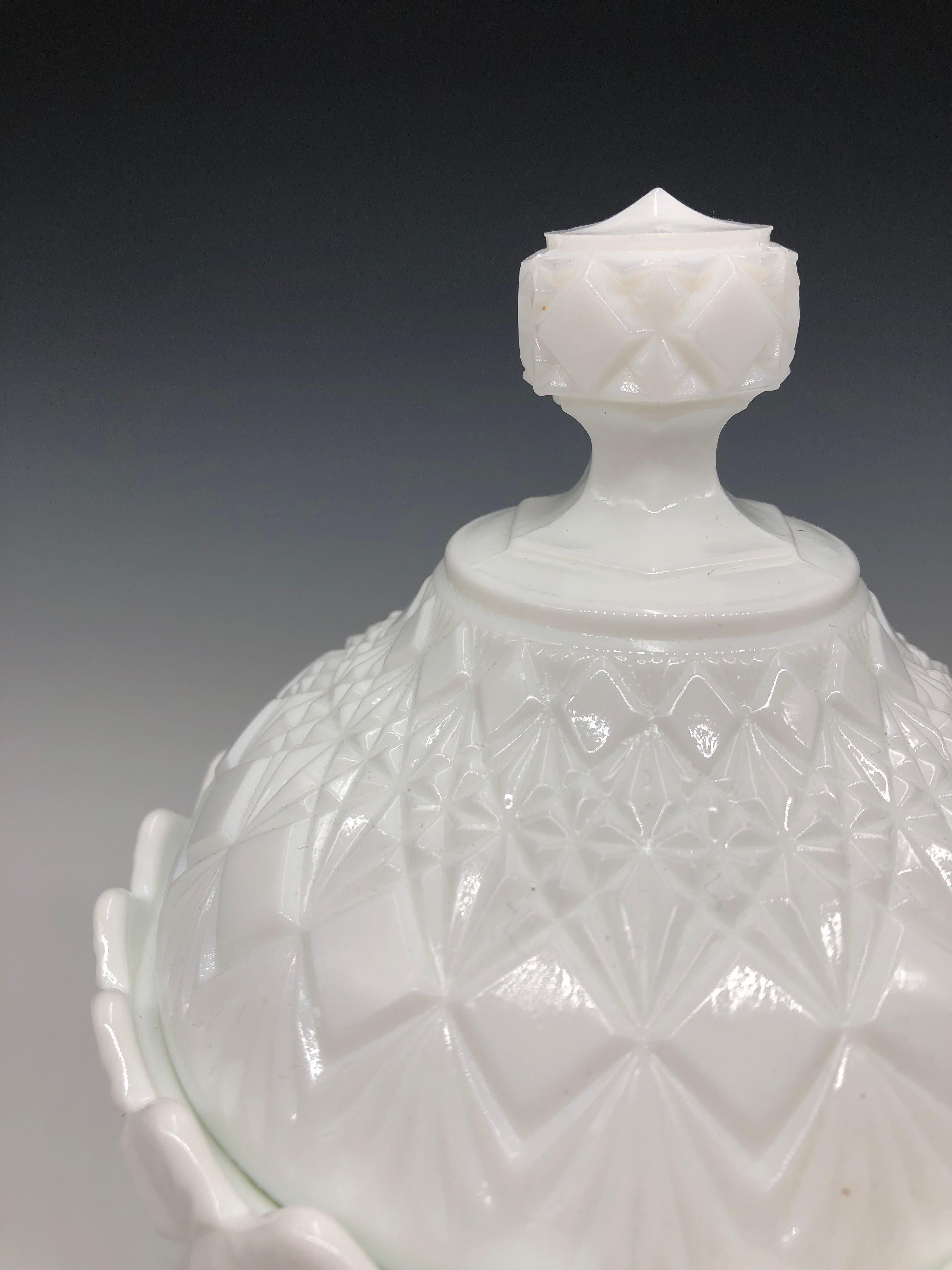 Mid-20th Century 1960s White Fenton Olde Virginia Glass Pedestal Candy Dish with Lid For Sale