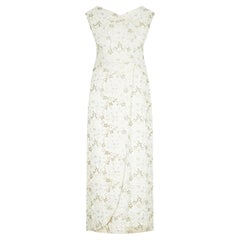 Retro 1960s White Floral Embroidered Brocade Column Dress