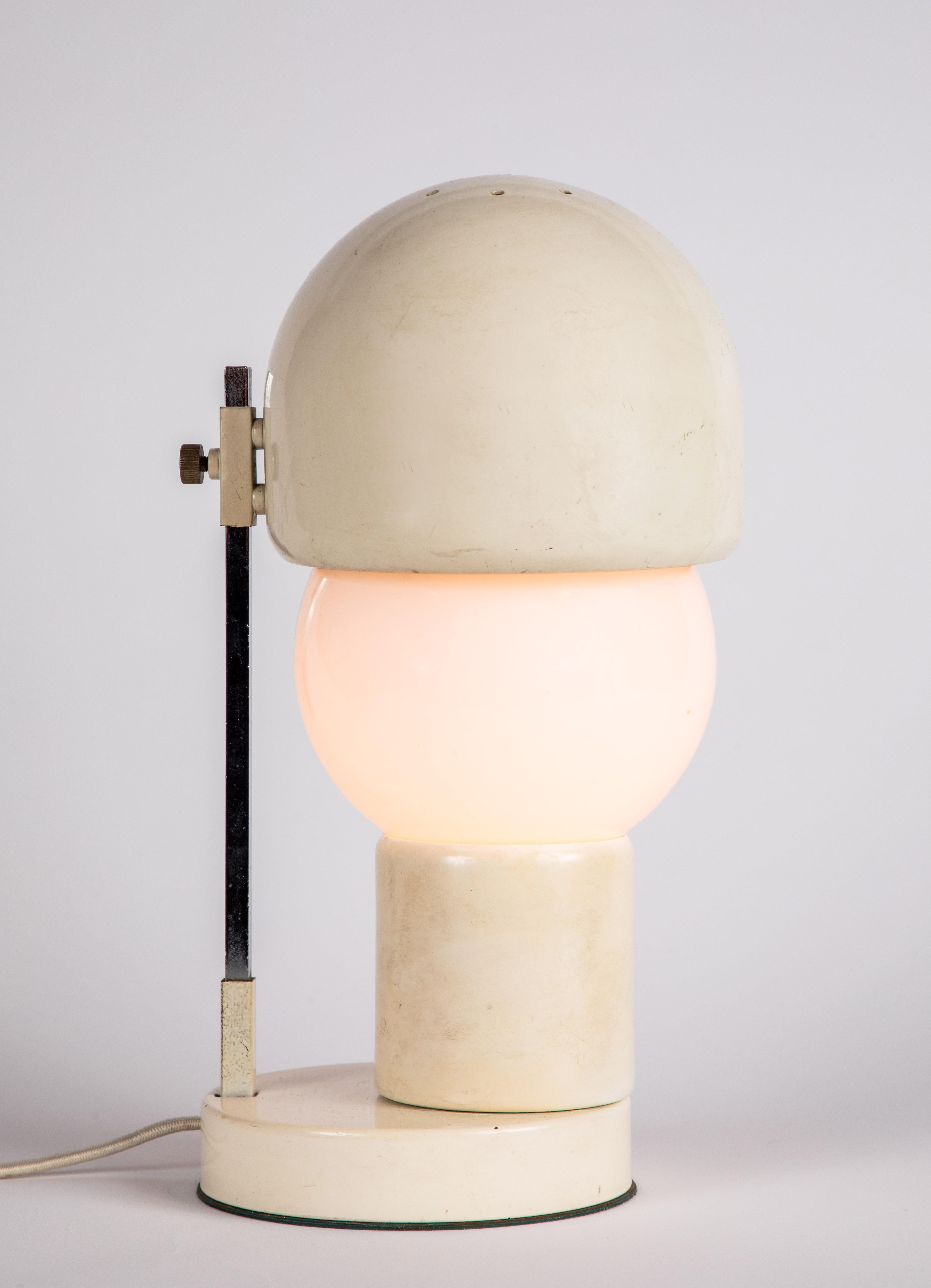 Italian 1960s White Glass and Metal Table Lamp Attributed to Angelo Lelli for Arredoluce