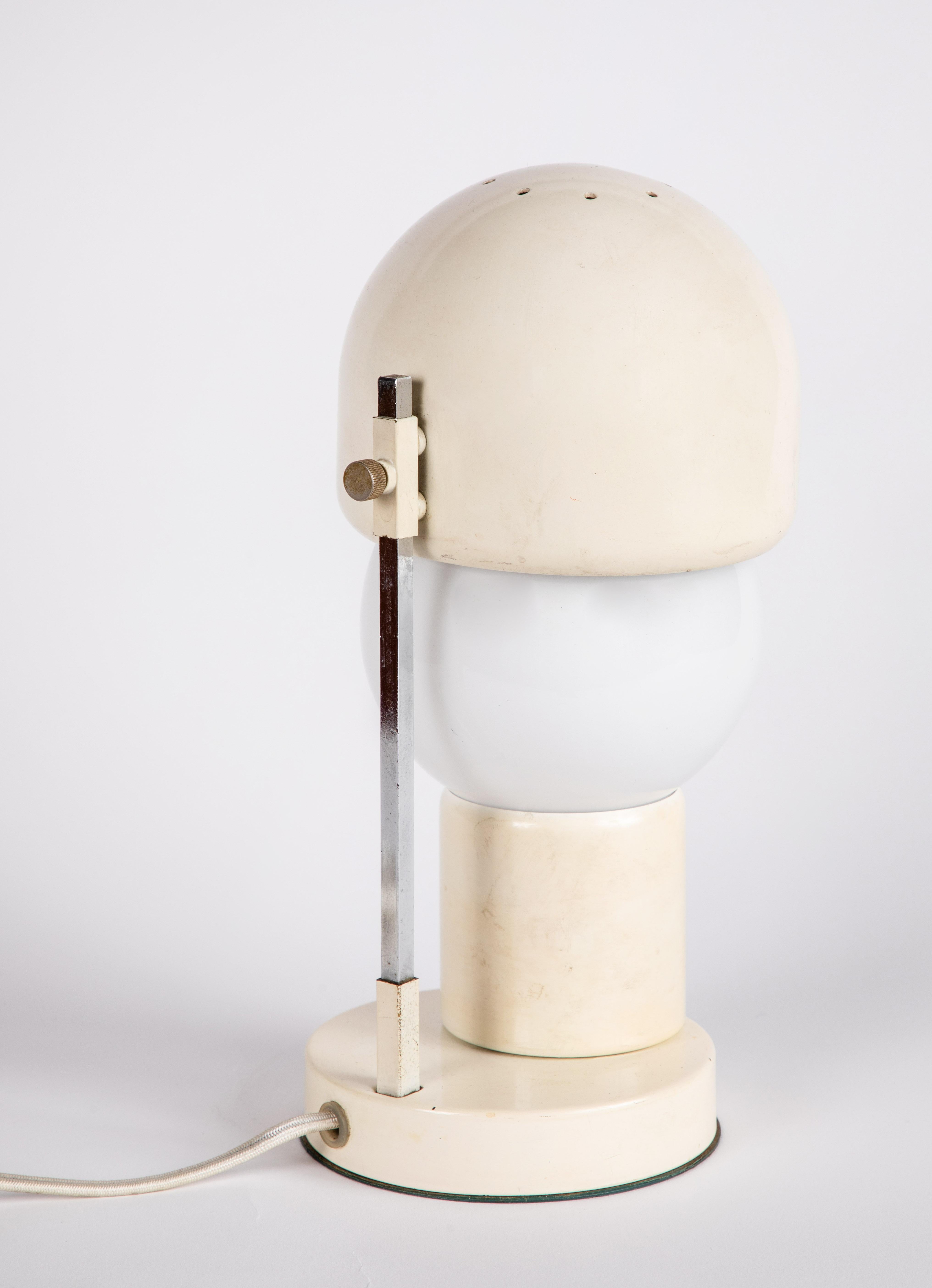Mid-20th Century 1960s White Glass and Metal Table Lamp Attributed to Angelo Lelli for Arredoluce