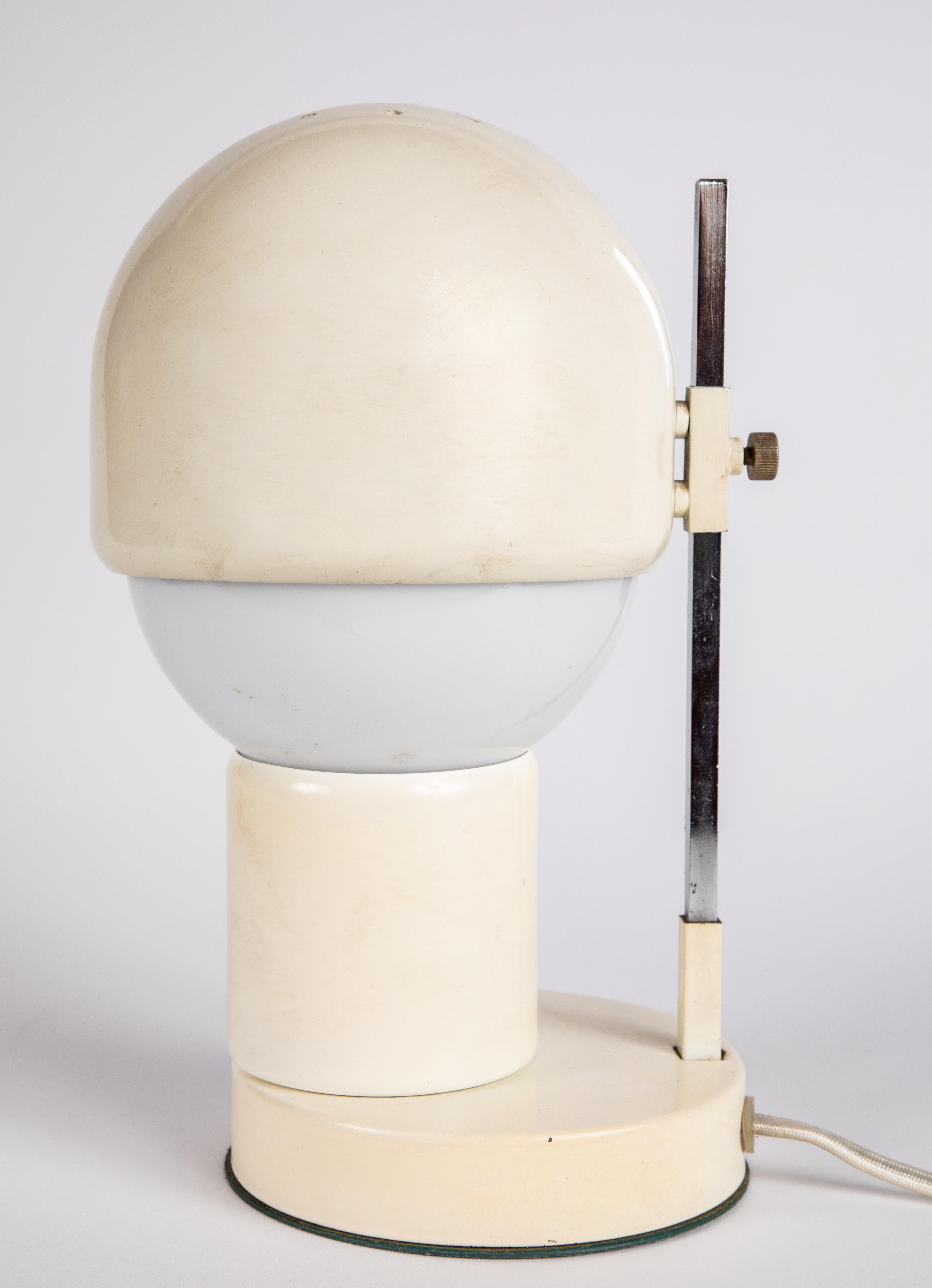 Opaline Glass 1960s White Glass and Metal Table Lamp Attributed to Angelo Lelli for Arredoluce