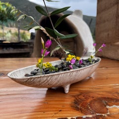 1960s White Ikebana Footed Boat Vase Japanese