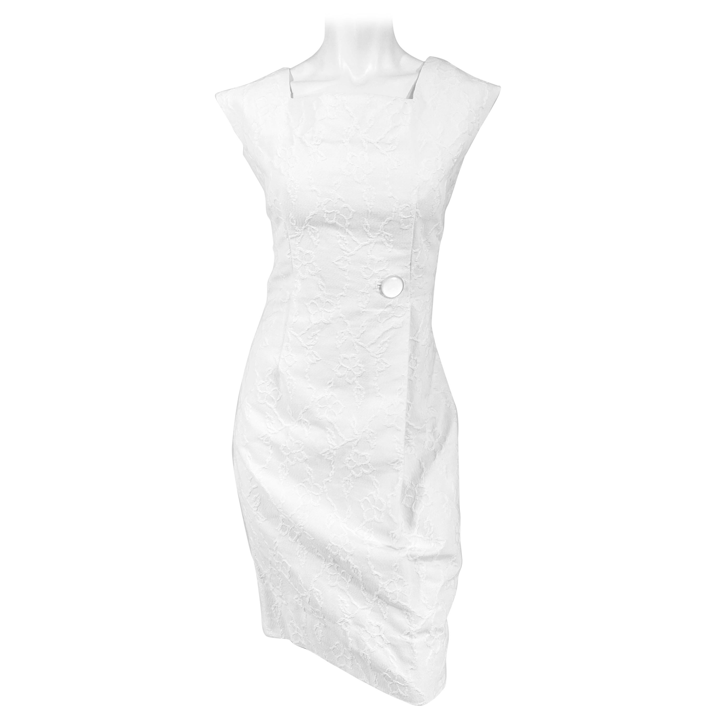 Weißes Jacquard-Sommer-Cocktailkleid aus den 1960er Jahren im Angebot