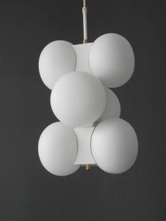 1960s White Kaiser Space Age Metal Brass Ceiling Lamp with Six Opal Glass Balls