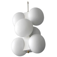 1960s White Kaiser Space Age Metal Brass Ceiling Lamp with Six Opal Glass Balls