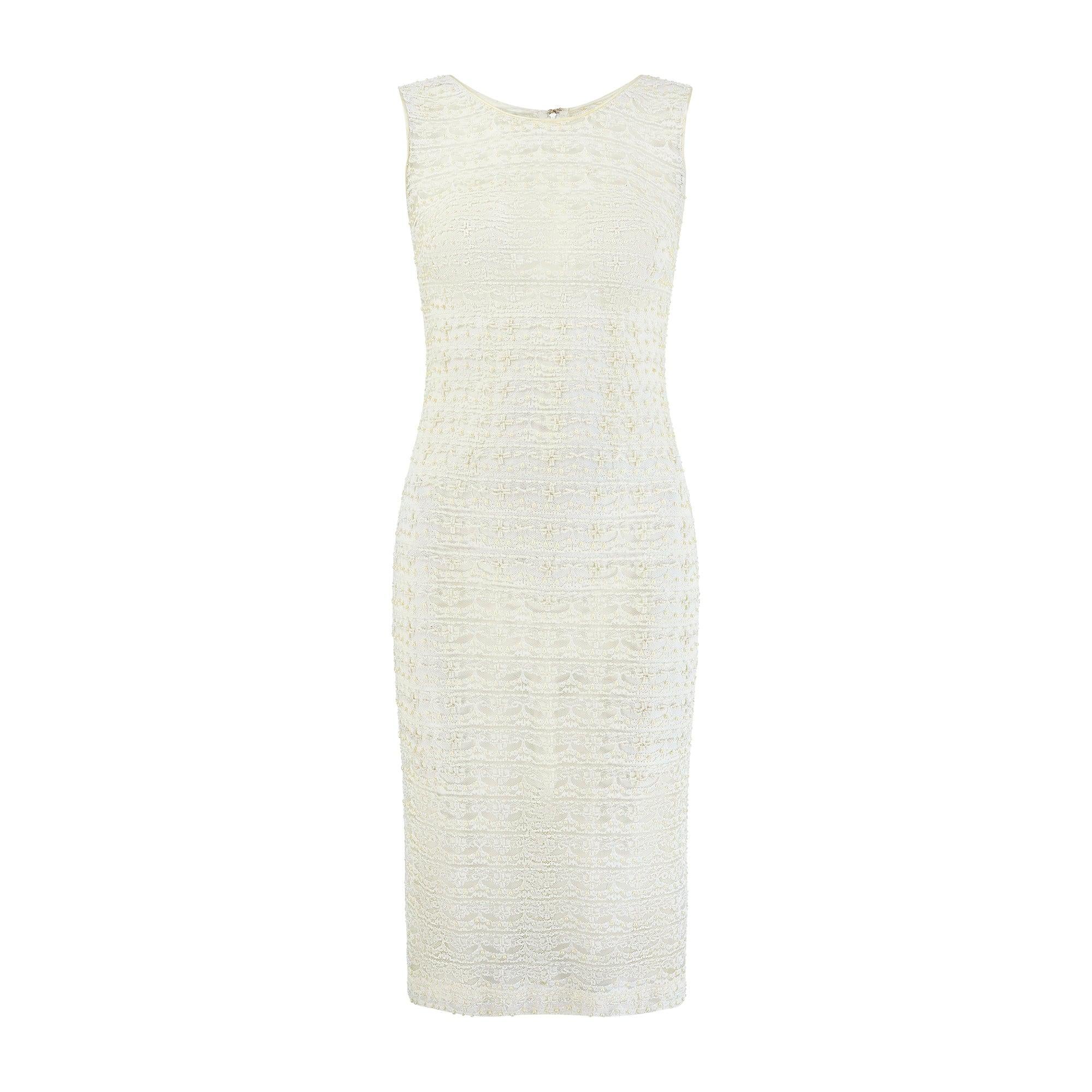 Women's 1960s White Lace and Pearl Embellished Dress and Jacket Set For Sale