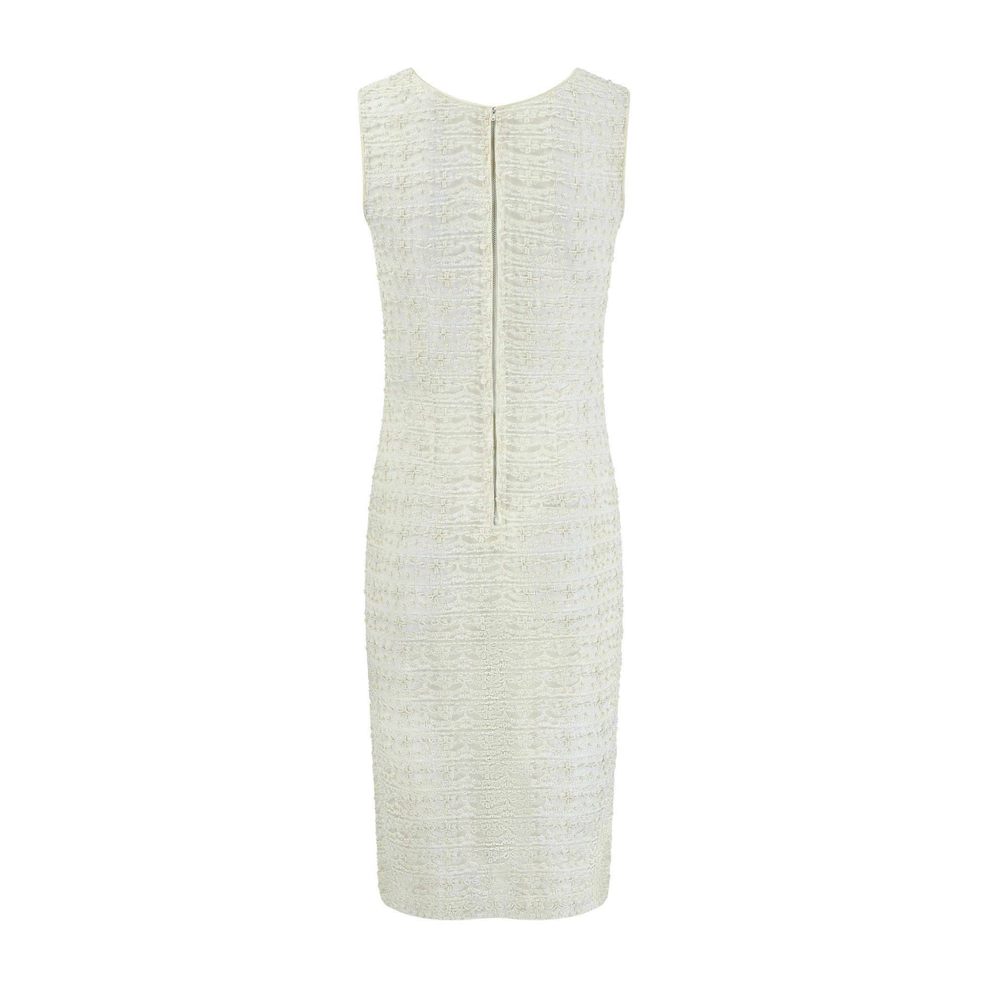 1960s White Lace and Pearl Embellished Dress and Jacket Set For Sale 1