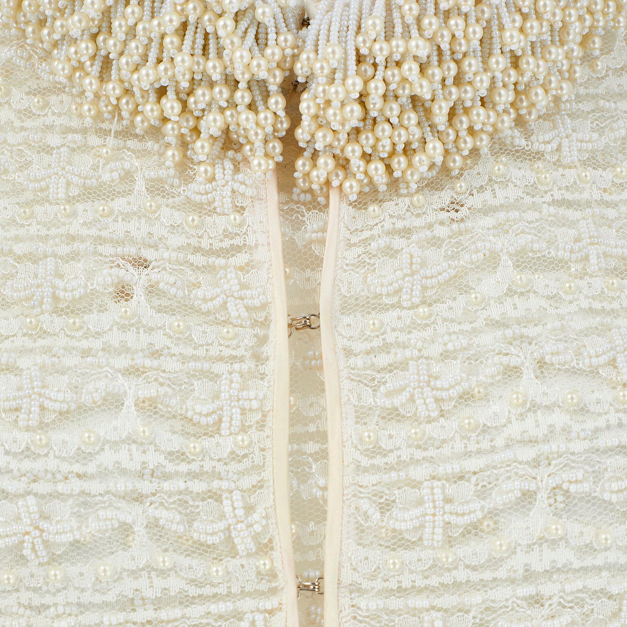 1960s White Lace and Pearl Embellished Dress and Jacket Set For Sale 2