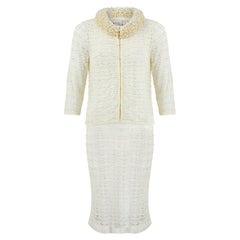 1960s White Lace and Pearl Embellished Dress and Jacket Set