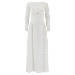 1960s White Lace Wedding Dress with Tulle Lace Train