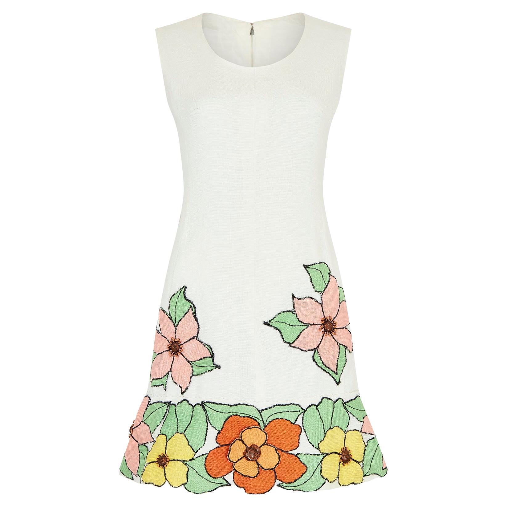 Louis Feraud Fitted Floral Dress White Yellow