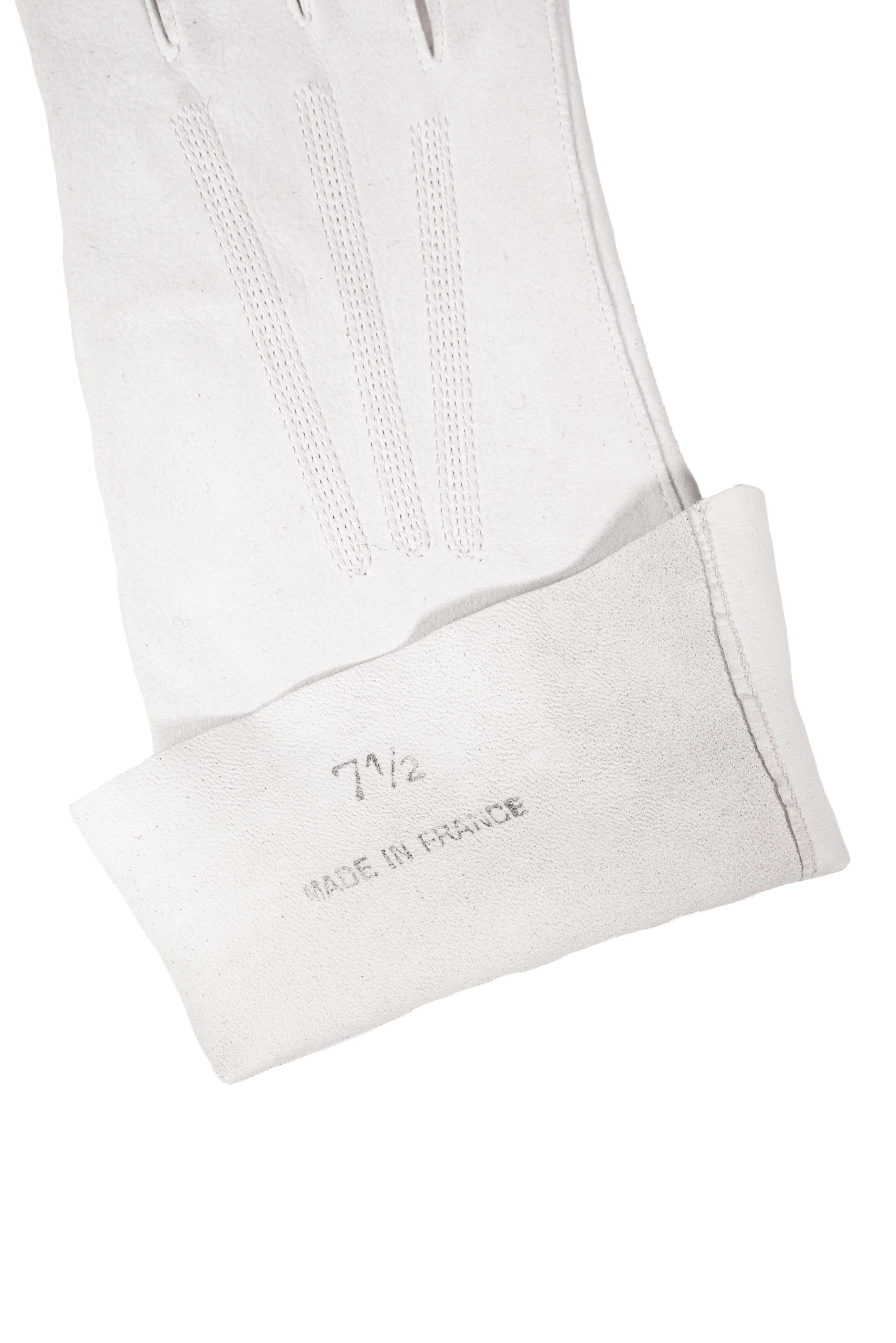 1960er Jahre Weiß Made in France Waschbare Vintage Lederhandschuhe im Angebot 4