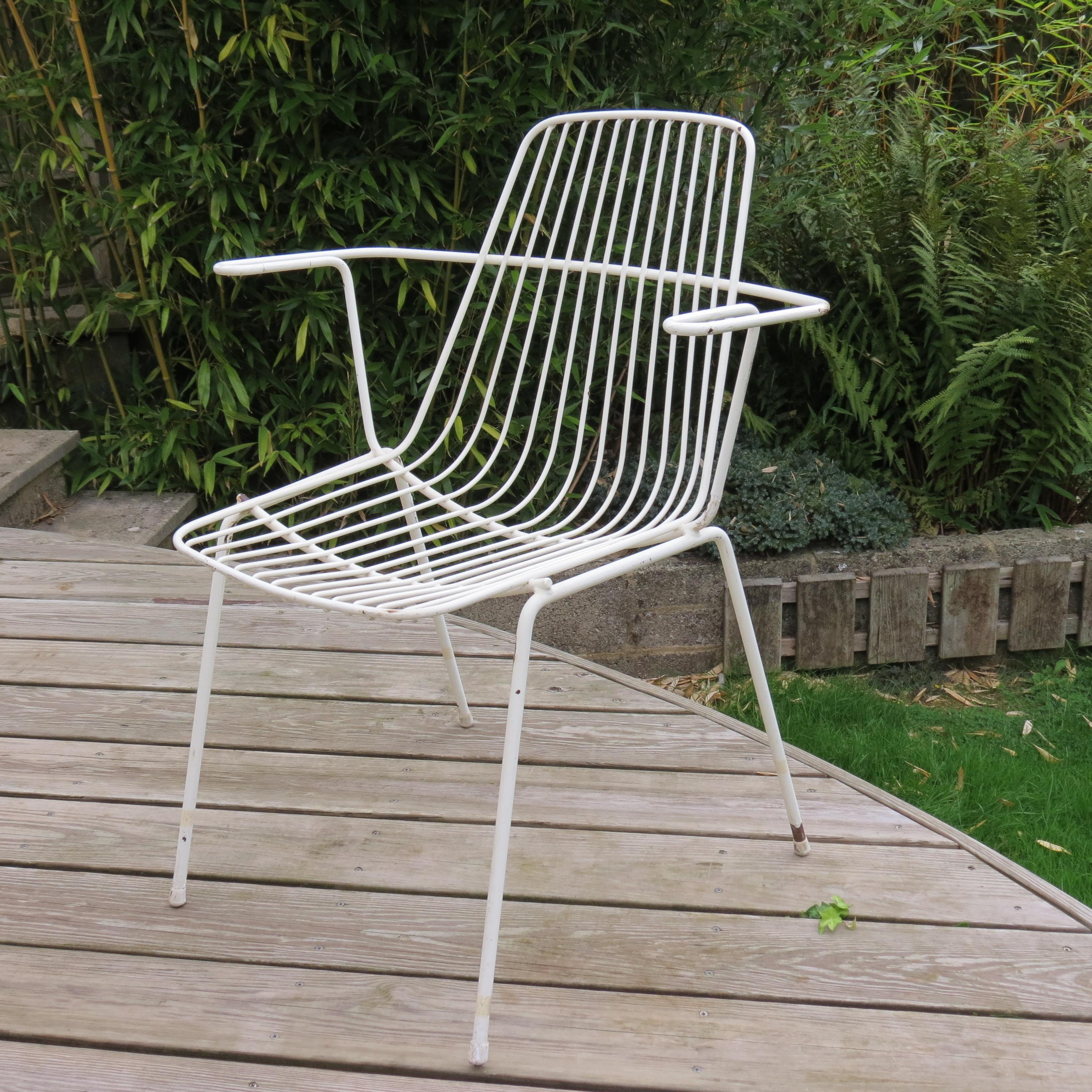 1960er Jahre Weiß Metall Midcentury Gartenstuhl im Angebot 4