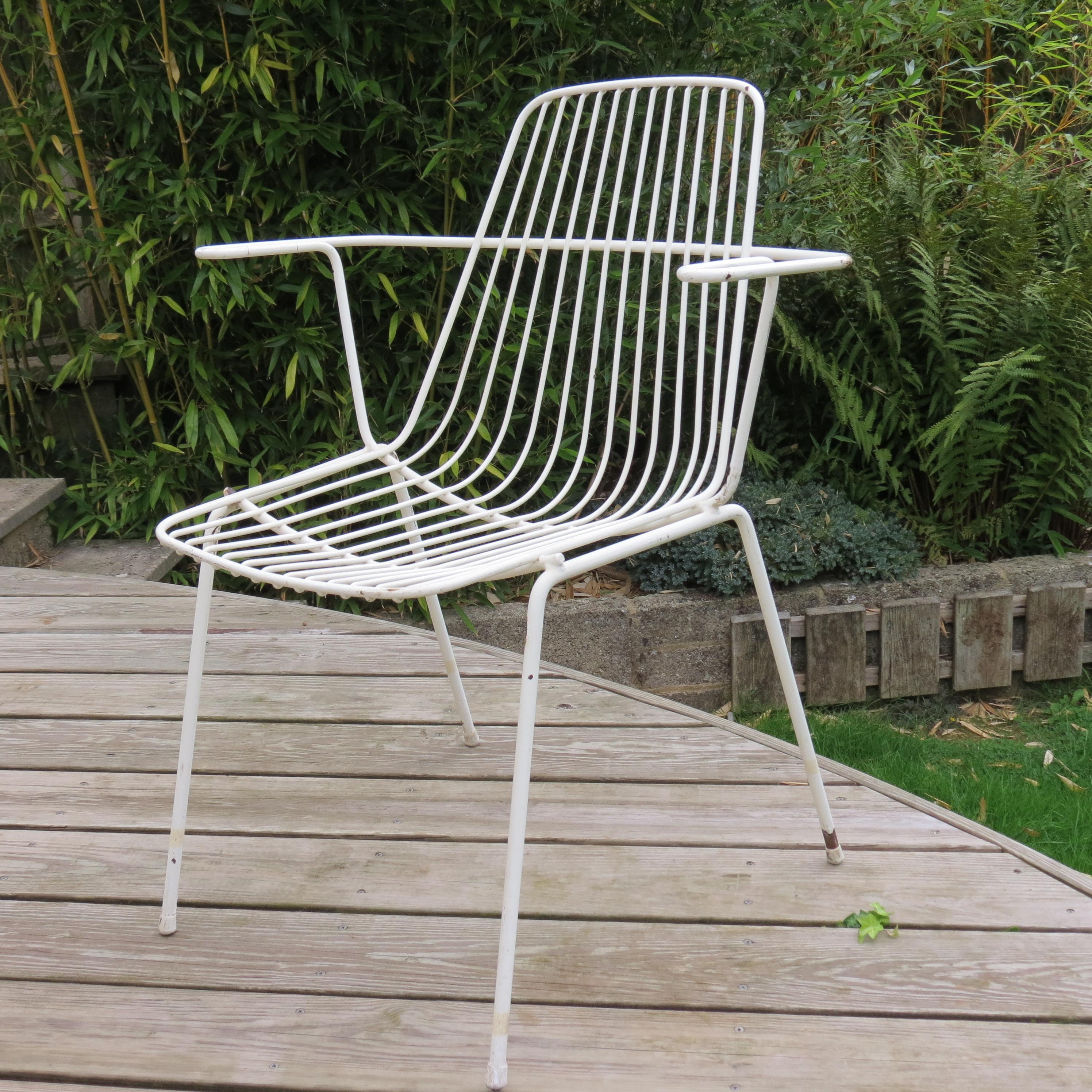 1960er Jahre Weiß Metall Midcentury Gartenstuhl im Angebot 5