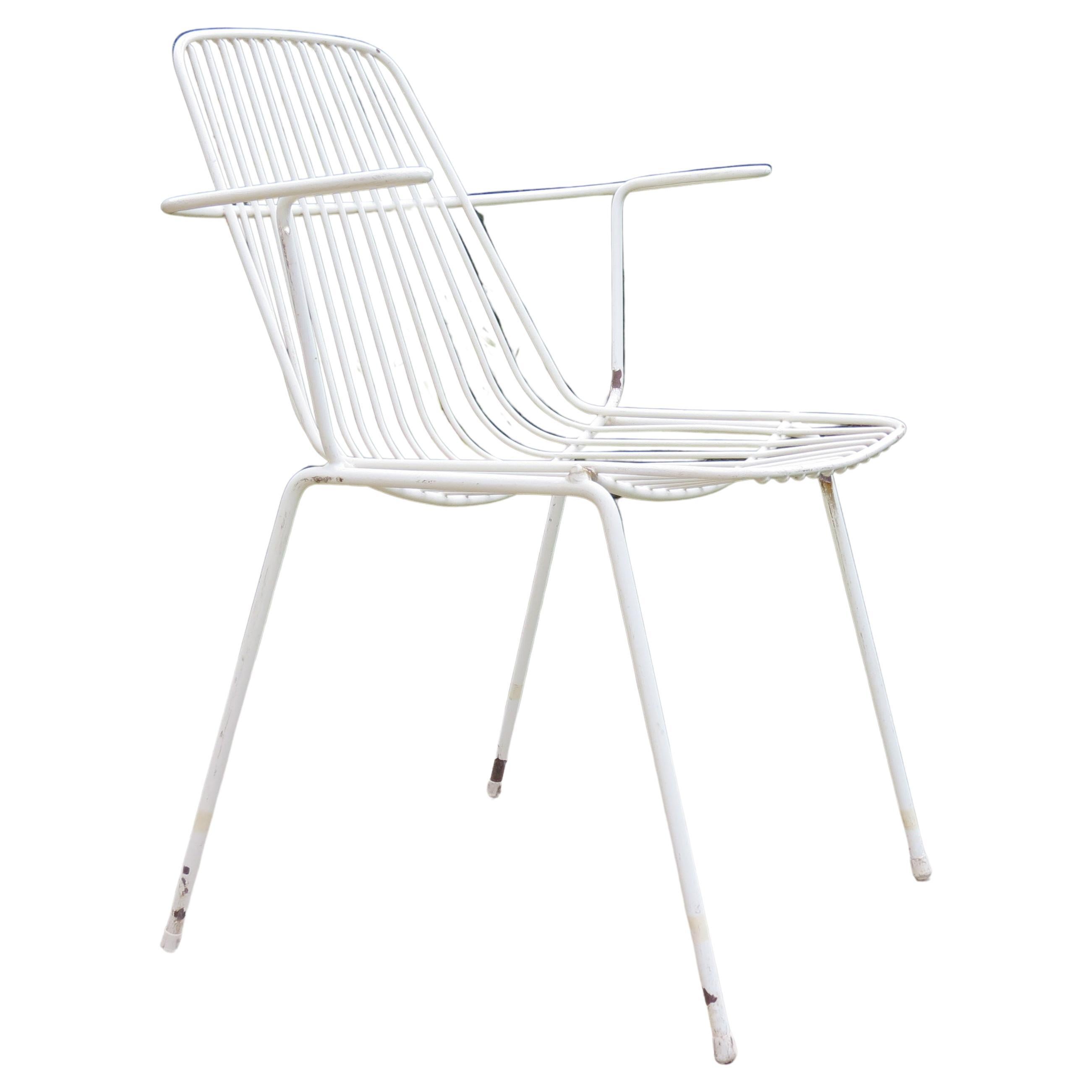 1960s White Metal Midcentury Garden Chair For Sale