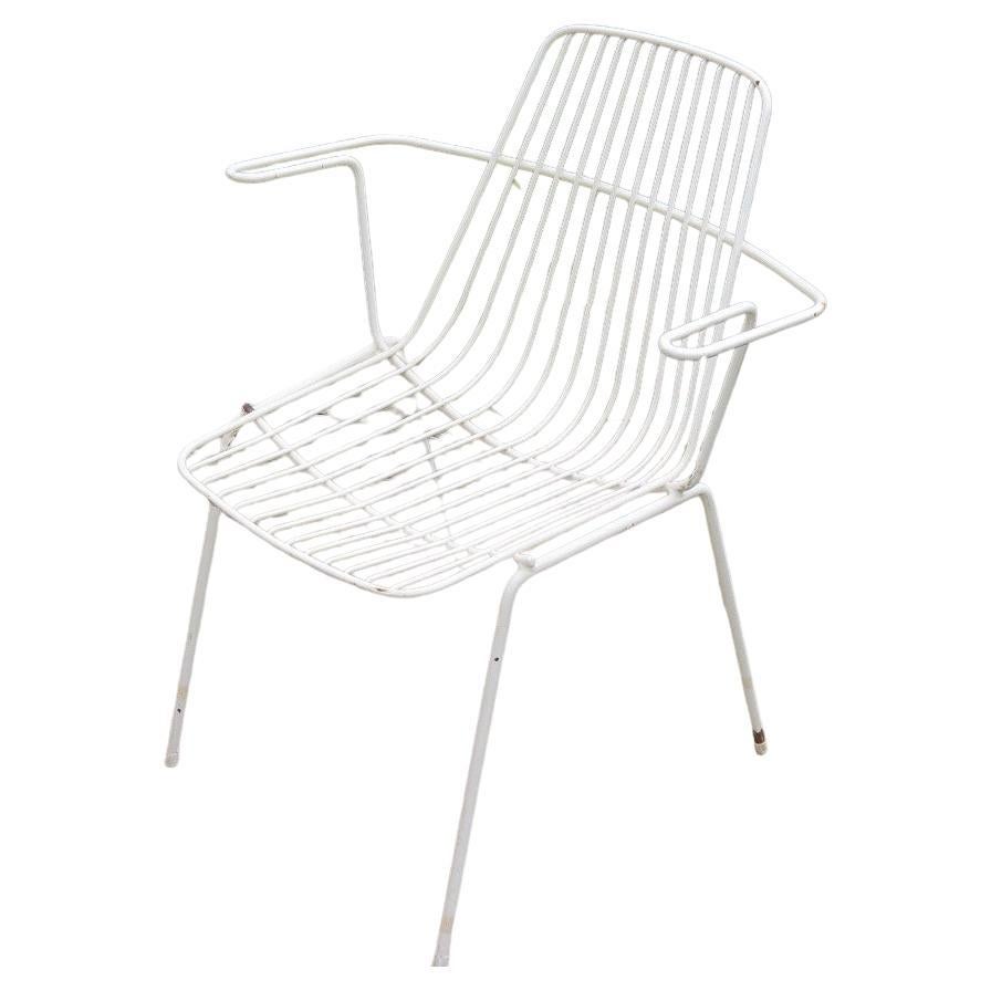 Sedia da giardino Midcentury in metallo bianco del 1960