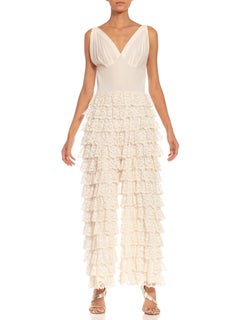 1960S White Nylon Lace Tiered Jumpsuit