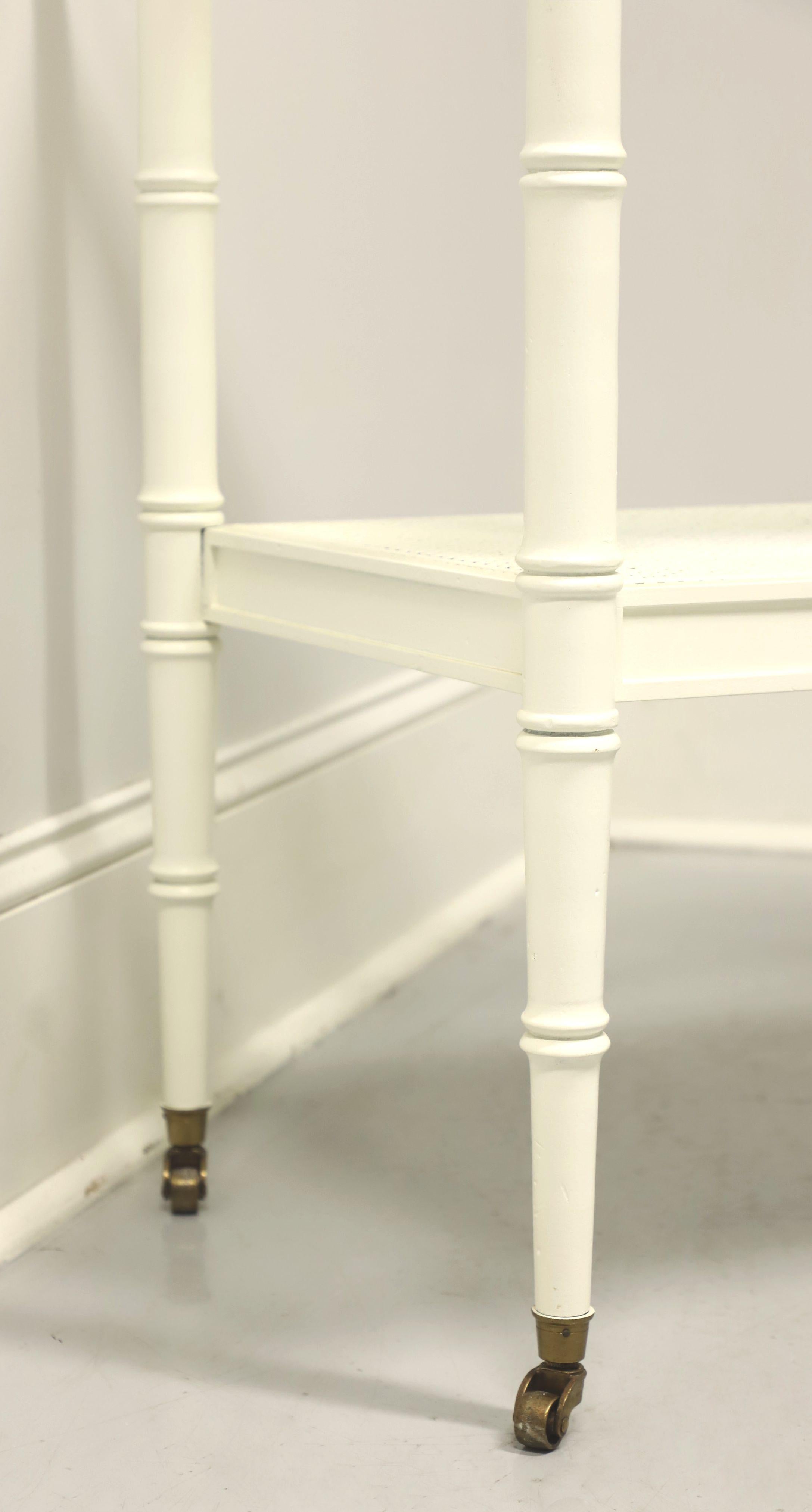 1960's White Painted Faux Bamboo Rattan Glass Top Two-Tier Console w/ Casters 2