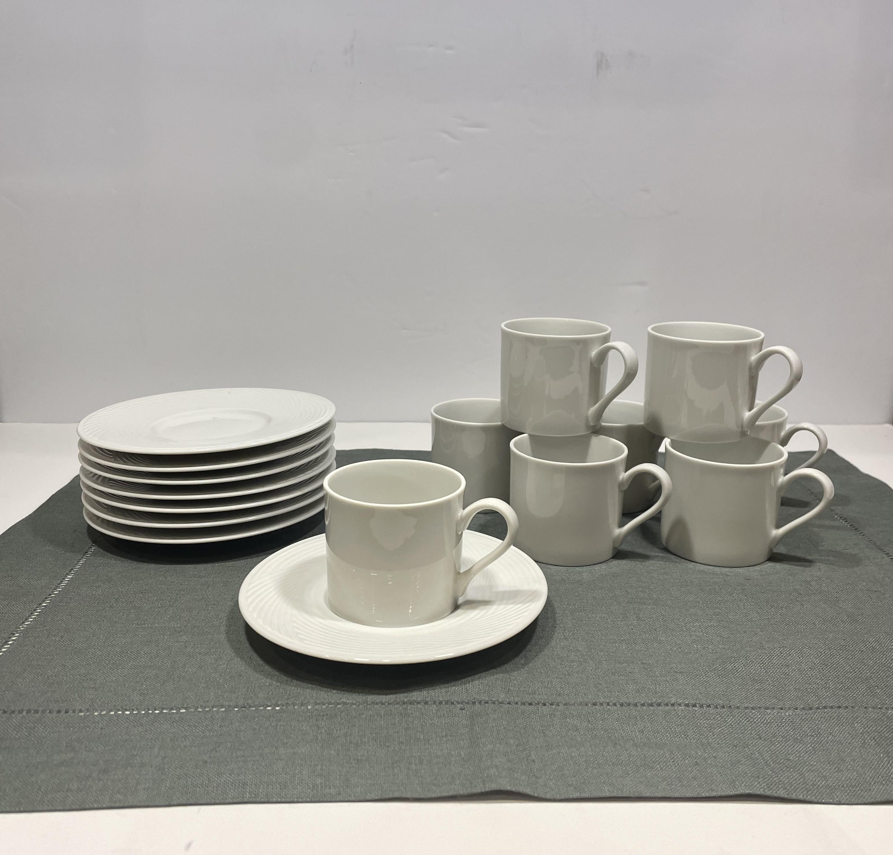 20th Century 1960s White Porcelain Dansk Demitasse Cups and Saucers - Set of 8 For Sale
