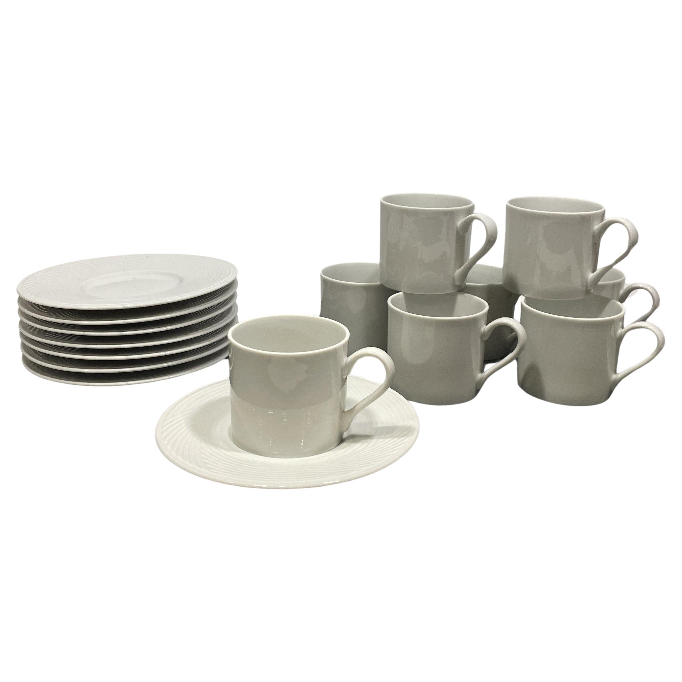 1960s White Porcelain Dansk Demitasse Cups and Saucers - Set of 8 For Sale