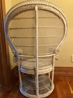 1960s White Rattan Wicker Victorian Peacock Emmanuelle Chair
