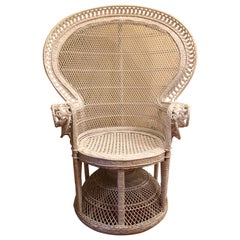 1960s White Rattan Wicker Victorian Peacock Emmanuelle Chair