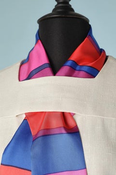1960's white raw silk with colorfull scarf BH Wragge