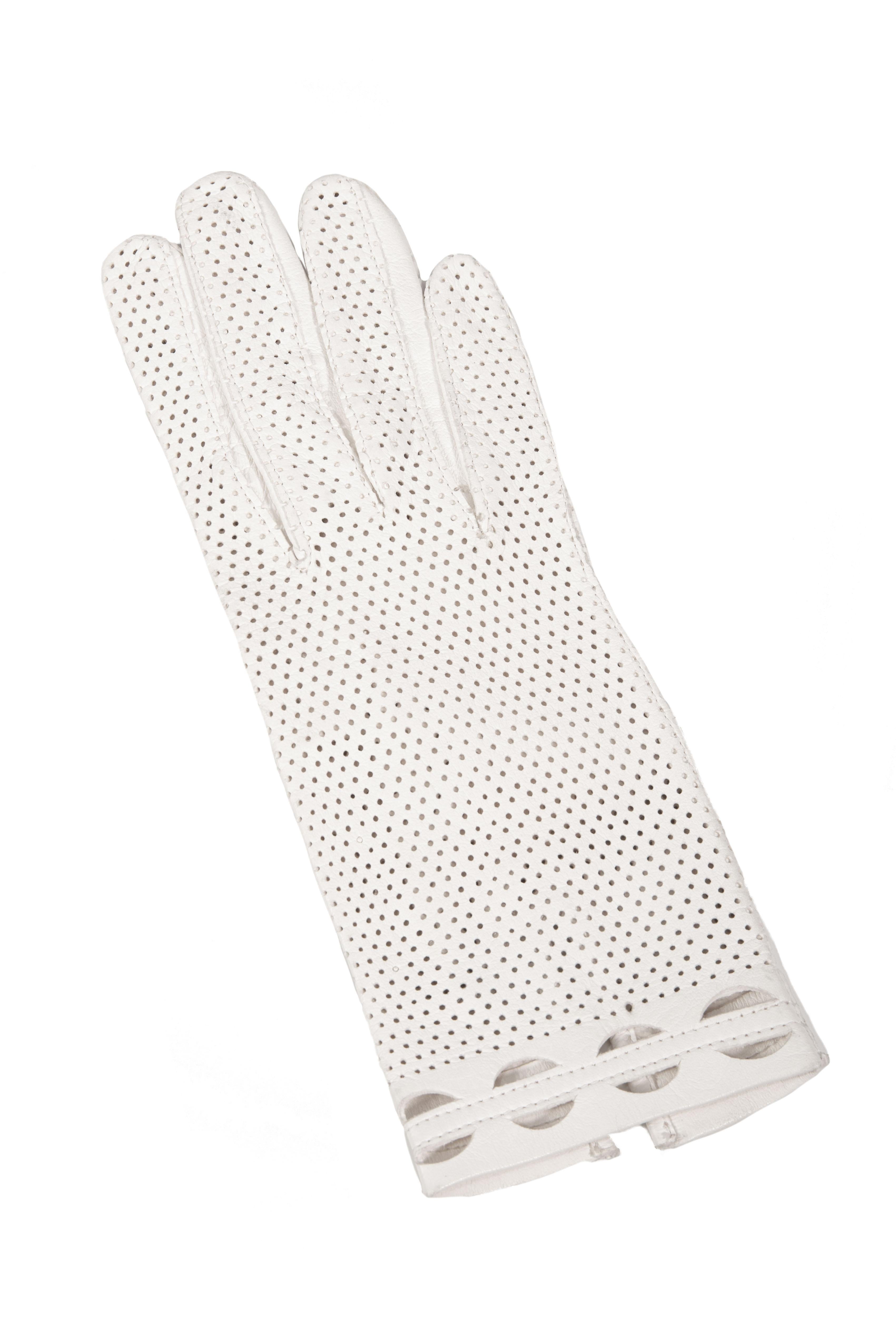Women's 1960s Off-White Space Age Style Cut Out Detailing Perforated Leather Gloves For Sale
